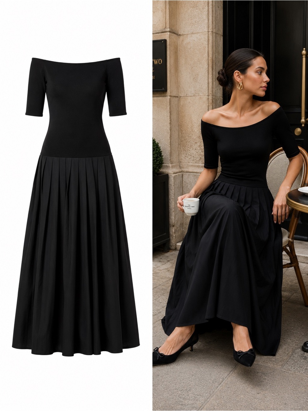 Marcella Mila Off Shoulder Mixed Media Dress Pleated Minimalist Size Medium